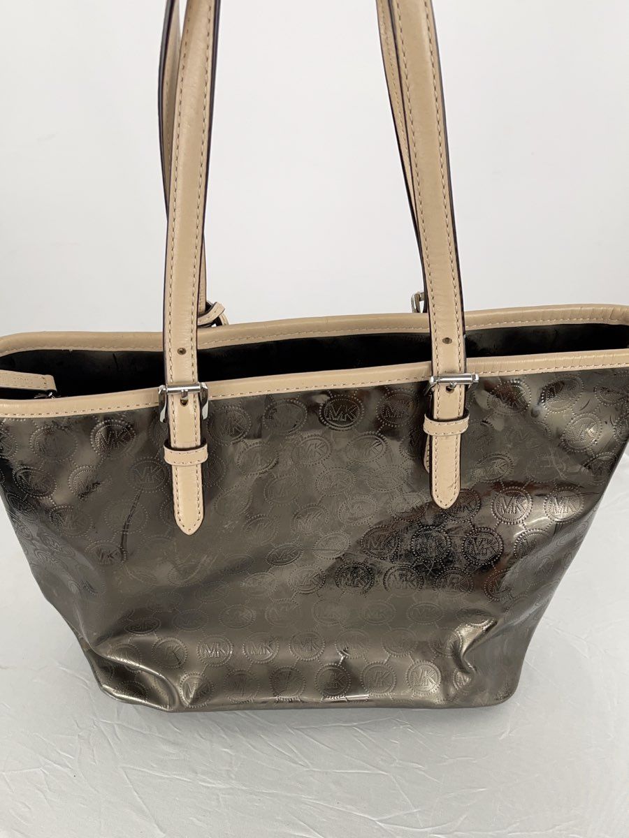 Michael Kors Women's Jet Set Medium MK Snap Pocket Tote Chrome Tan