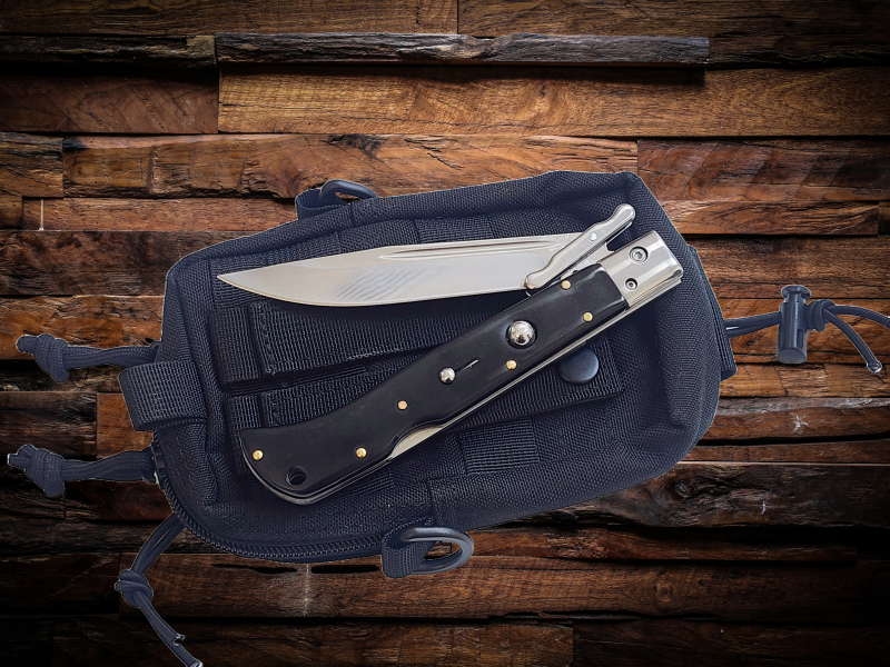 AKC 11 Italian Roma Swinguard Automatic Knife - Black (4.62 Polished)