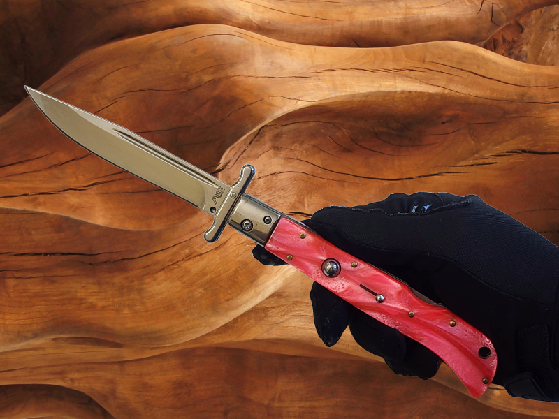 AKC 11 Italian Roma Swinguard Automatic Knife - Orange Pearl (4.62 Polished)