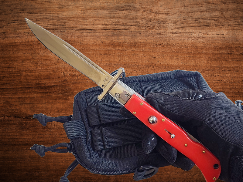 AKC 11 Italian Roma Swinguard Automatic Knife - Red (4.62 Polished)