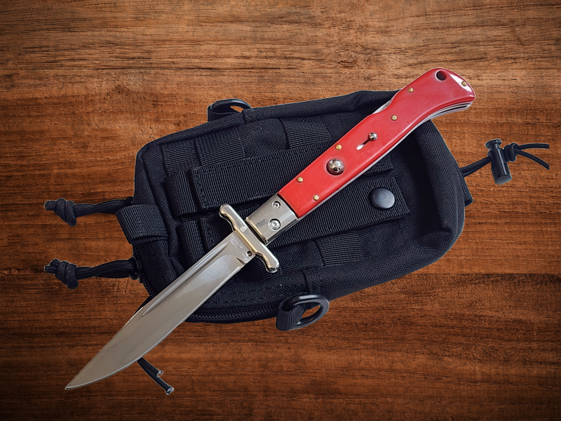 AKC 11 Italian Roma Swinguard Automatic Knife - Red (4.62 Polished)
