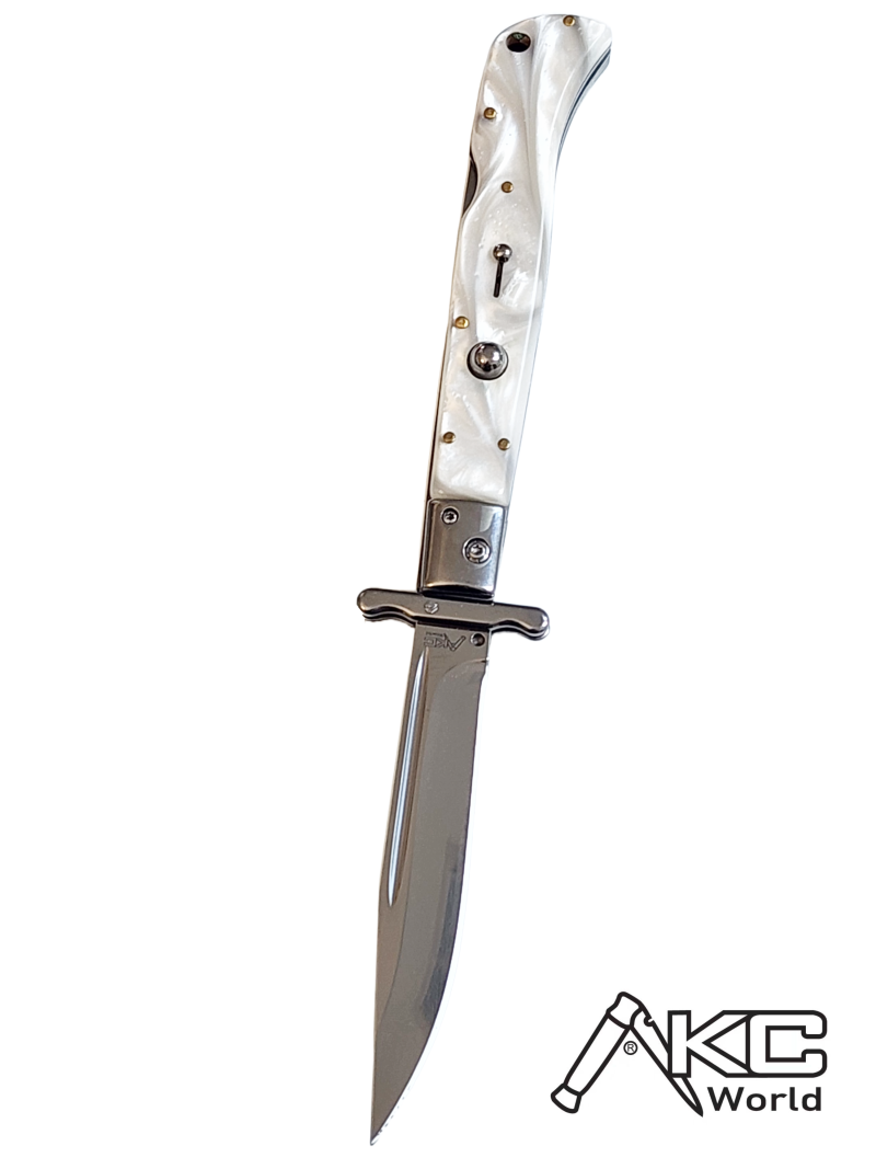 AKC 11 Italian Roma Swinguard Automatic Knife - White Pearlex (4.62 Polished)