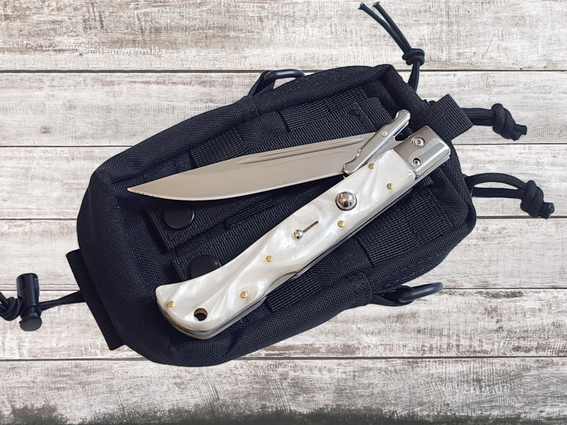 AKC 11 Italian Roma Swinguard Automatic Knife - White Pearlex (4.62 Polished)