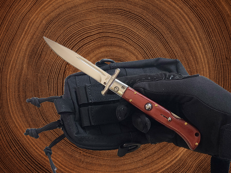 AKC 9 Italian Roma Swinguard Automatic Knife - Red Pakka Wood (3.75 Polished)