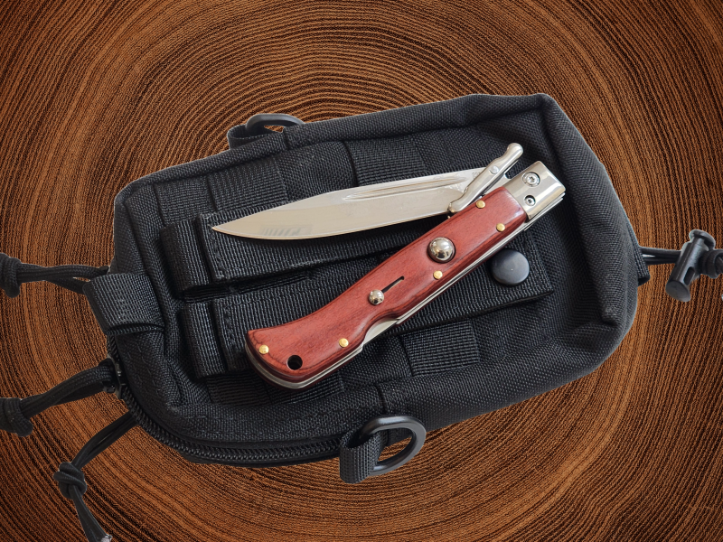 AKC 9 Italian Roma Swinguard Automatic Knife - Red Pakka Wood (3.75 Polished)