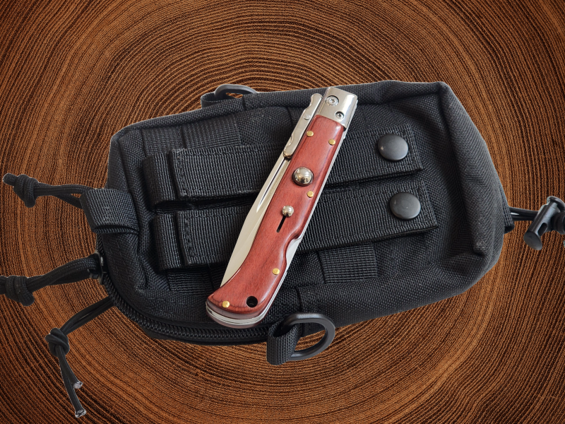 AKC 9 Italian Roma Swinguard Automatic Knife - Red Pakka Wood (3.75 Polished)