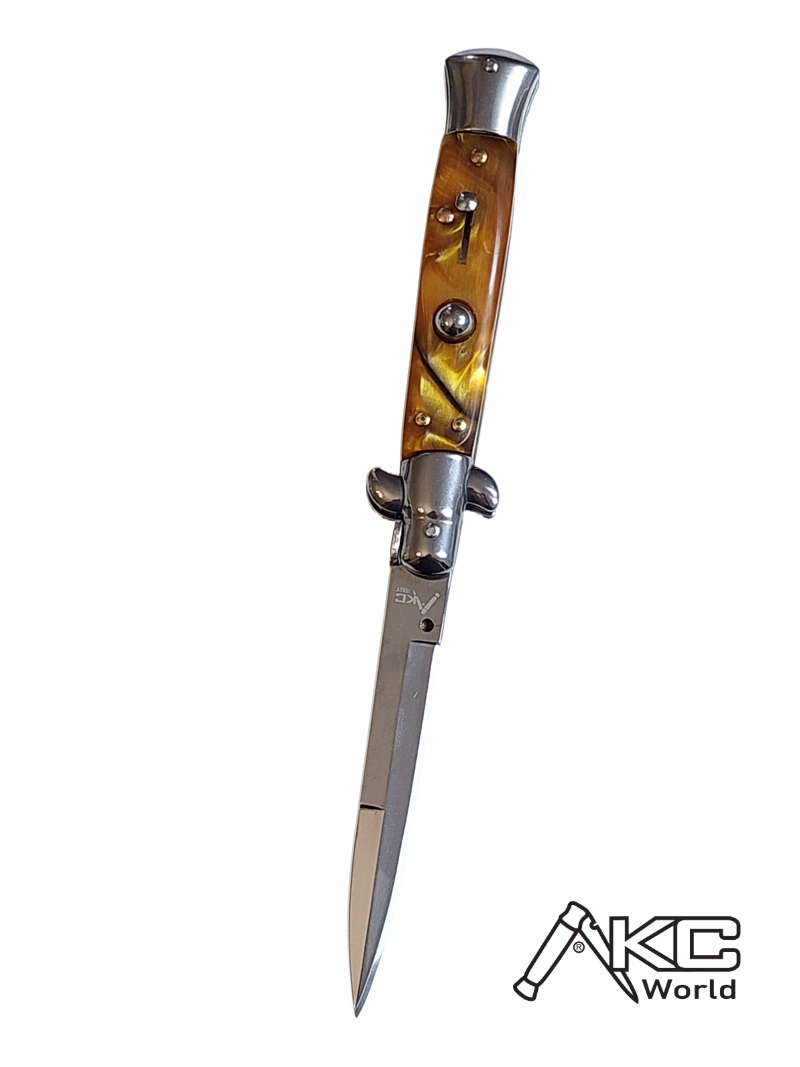 AKC 9 Italian Stiletto Gold Pearl Automatic Knife - (3.75 Bayonet)