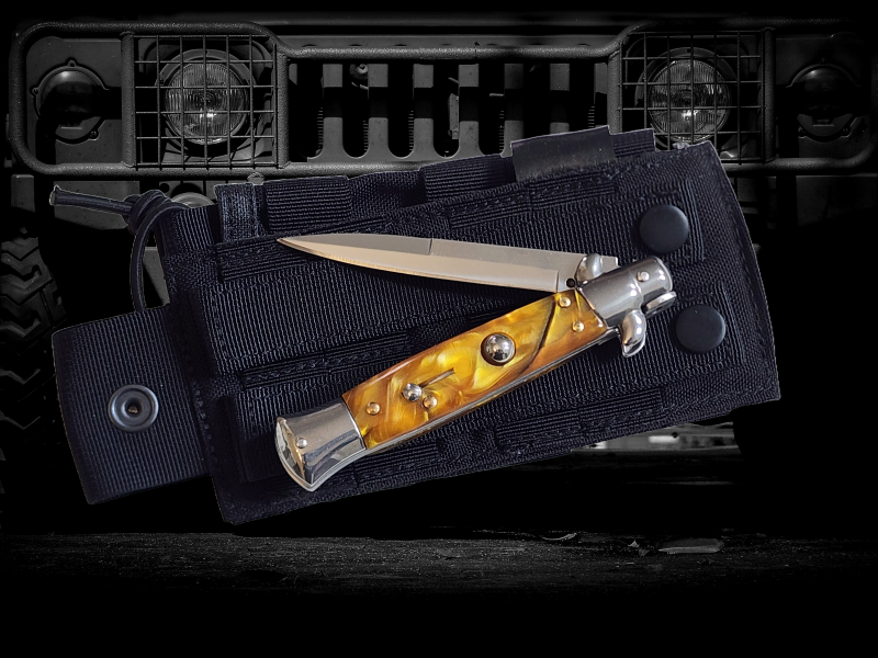 AKC 9 Italian Stiletto Gold Pearl Automatic Knife - (3.75 Bayonet)