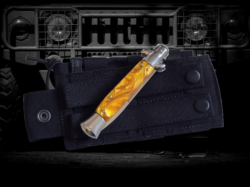 AKC 9 Italian Stiletto Gold Pearl Automatic Knife - (3.75 Bayonet)