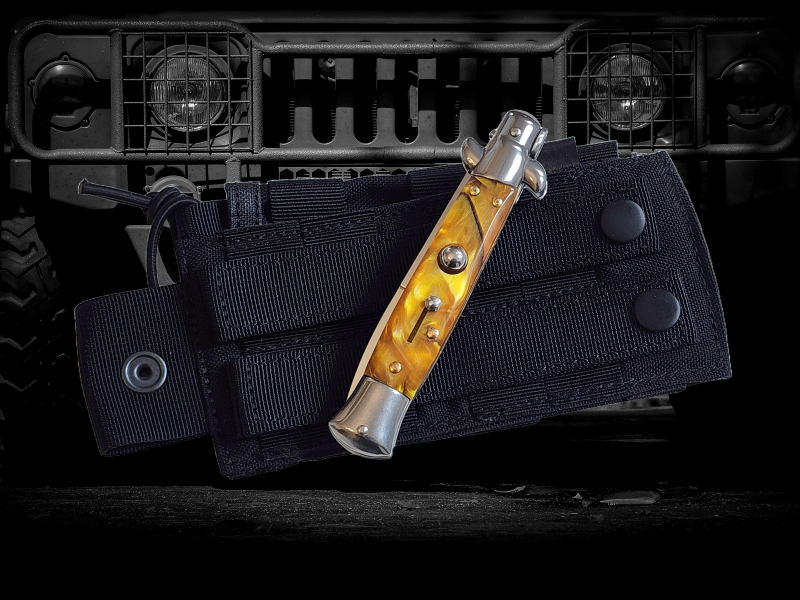 AKC 9 Italian Stiletto Gold Pearl Automatic Knife - (3.75 Bayonet)