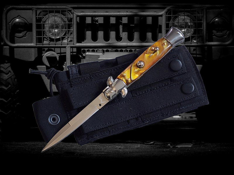 AKC 9 Italian Stiletto Gold Pearl Automatic Knife - (3.75 Bayonet)