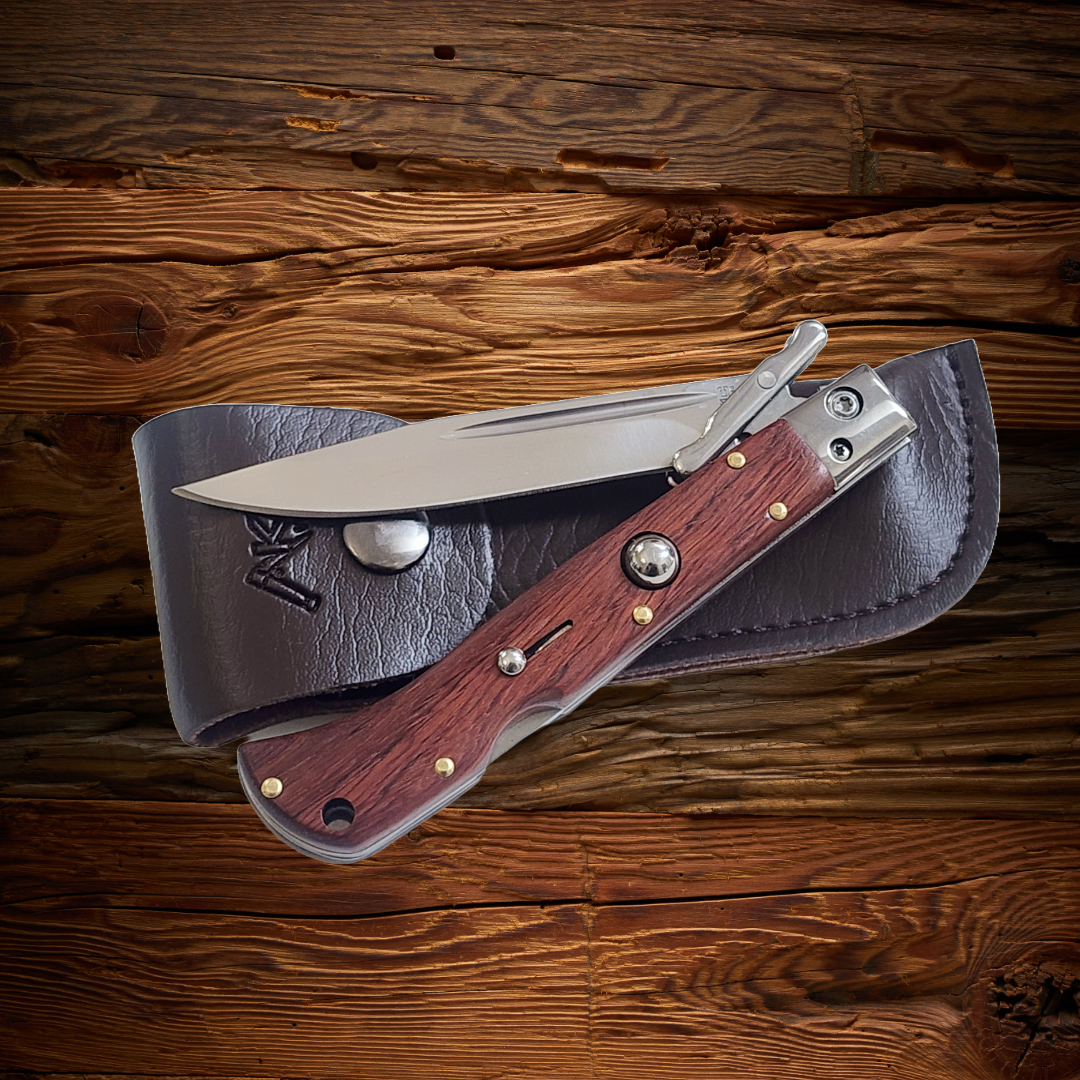 AKC 9 Italian Roma Swinguard Switchblade - Wood (3.75 Polished)