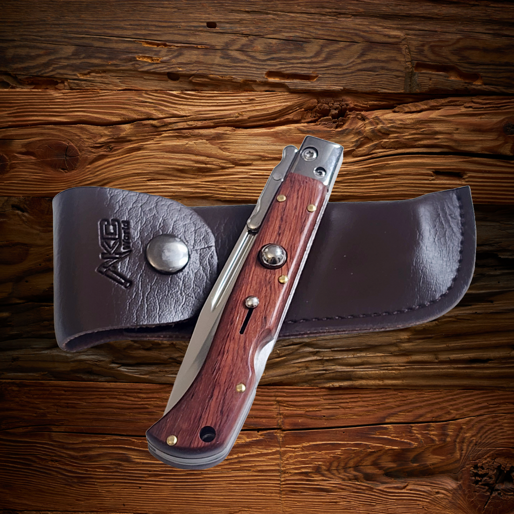AKC 9 Italian Roma Swinguard Switchblade - Wood (3.75 Polished)