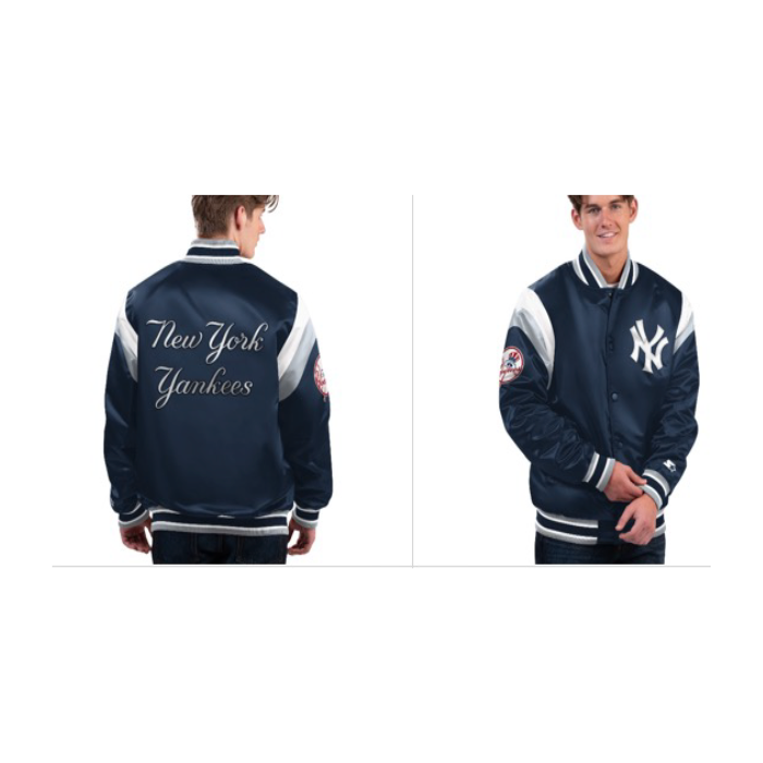 Starter Men's New York Yankees Varsity Satin Jacket - Navy/Silver
