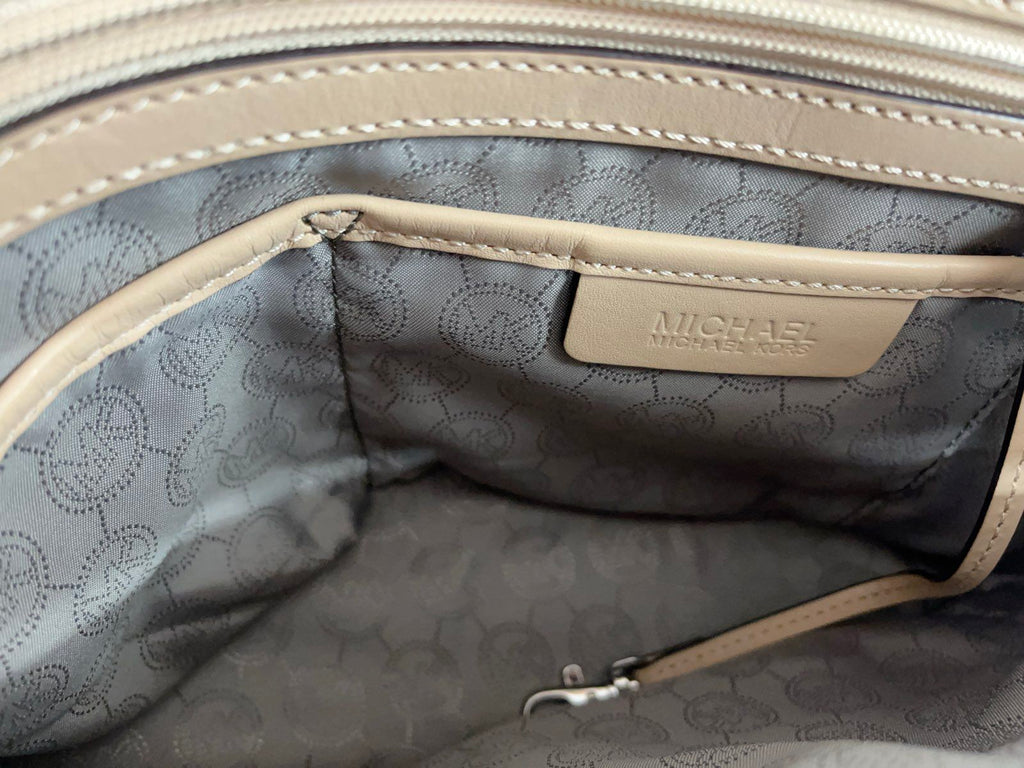 Michael Kors Women's Jet Set Medium MK Snap Pocket Tote Chrome Tan