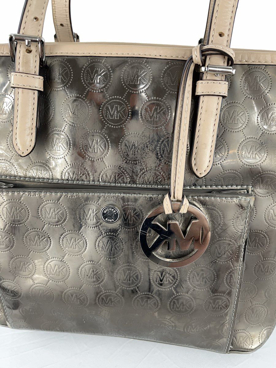 Michael Kors Women's Jet Set Medium MK Snap Pocket Tote Chrome Tan