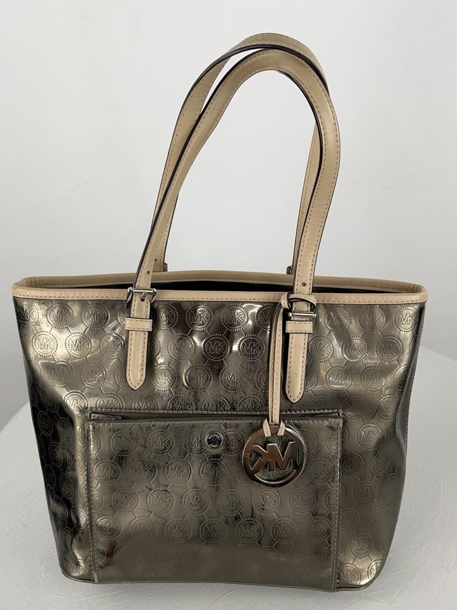 Michael Kors Women's Jet Set Medium MK Snap Pocket Tote Chrome Tan