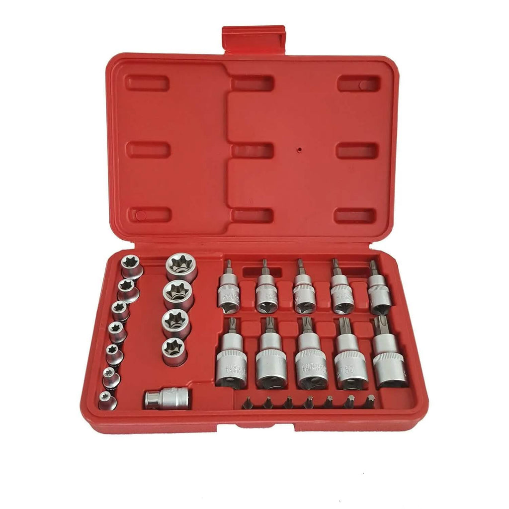29Pc Torx Star Sockets & Bit Set Female E-Torx Crv Bits 1/4 3/8 & 1/2