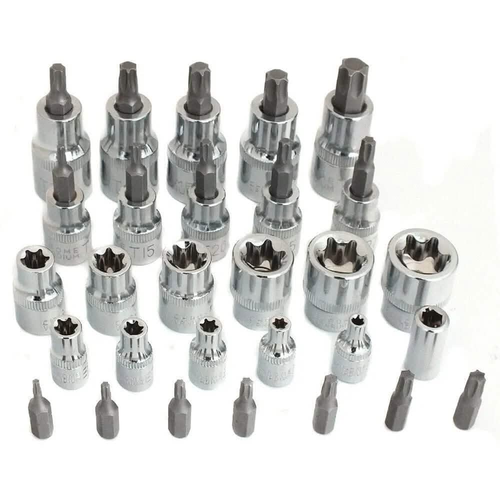 29Pc Torx Star Sockets & Bit Set Female E-Torx Crv Bits 1/4 3/8 & 1/2